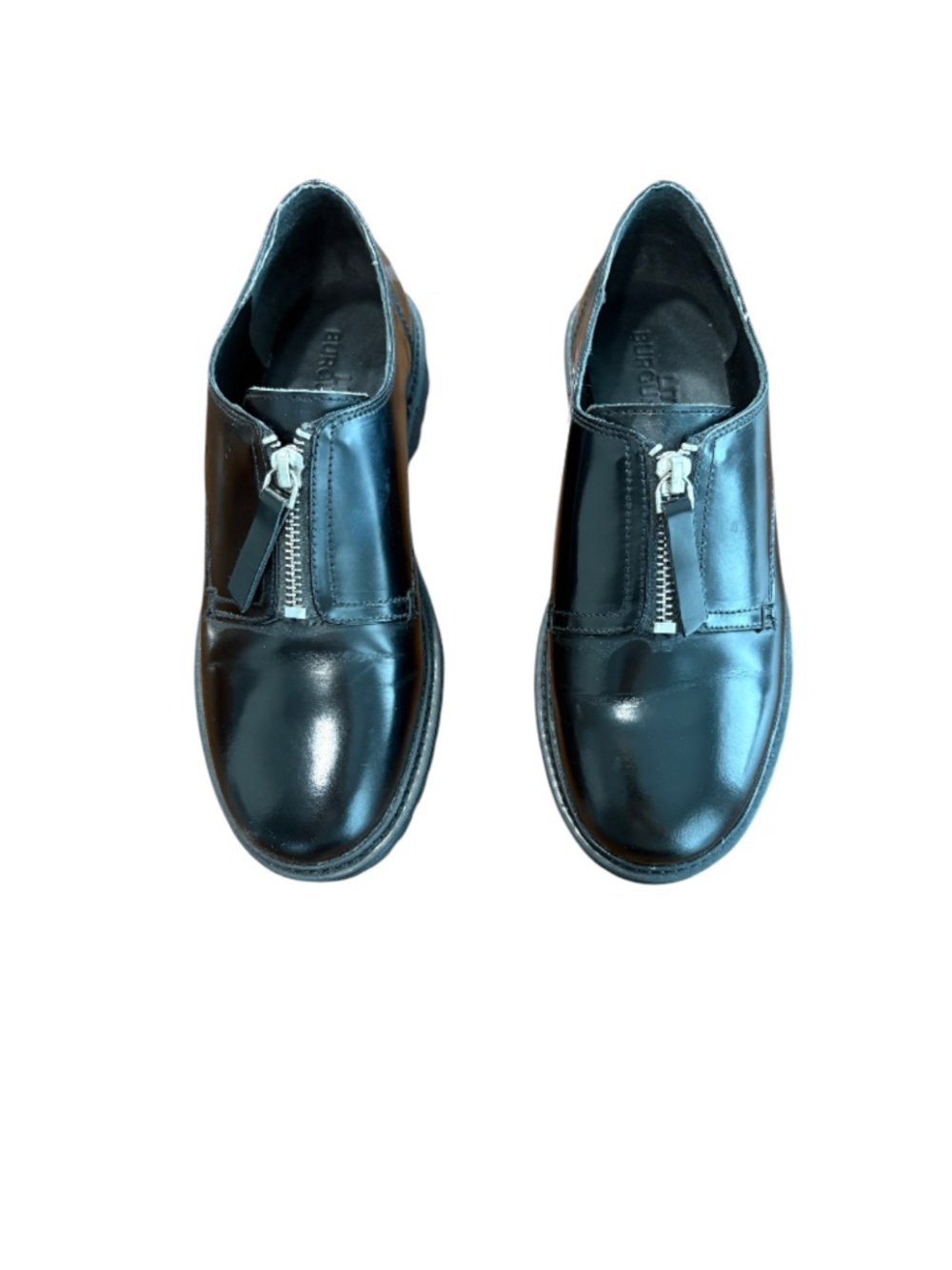 Little Burgundy Black Smooth Leather Front Zip Flat Oxford Loafers Sz 38 (7.5US)